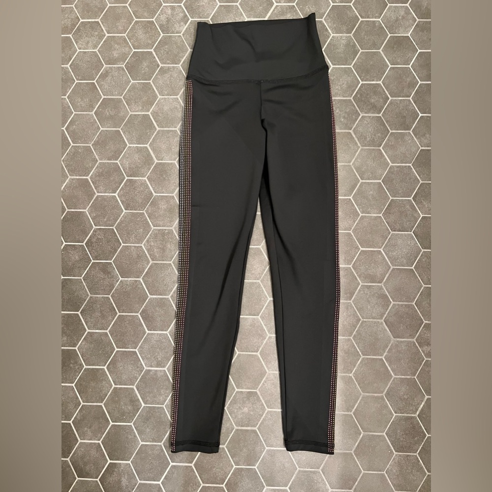 Black studded stripe ultra high waist athletic leggings